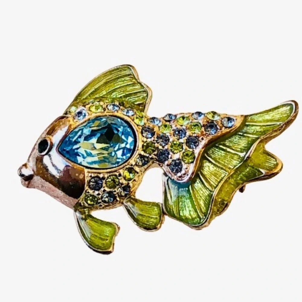 Monet Vintage FISH Brooch Enamel & Rhinestones